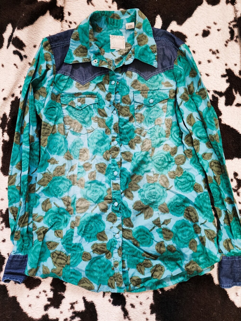 "ROPER" WOMEN'S Y2K DENIM FLORAL PEARL SNAP - MULTI